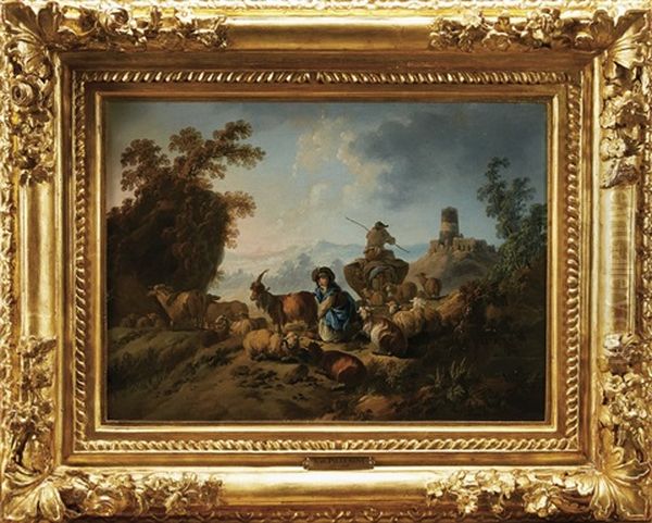 Paisagem Com Pastores E Rebanho Oil Painting by Jean Baptiste Pillement