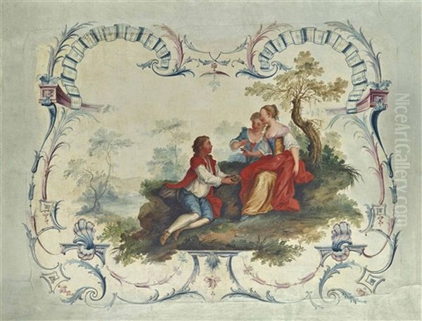 Elegant Company With A Bird's Nest In A Landscape Oil Painting by Jean-Baptiste Pillement