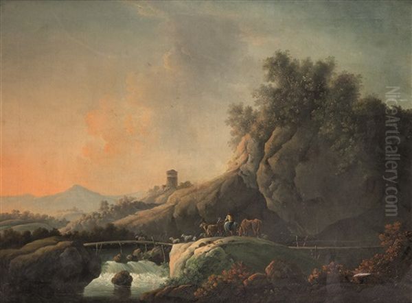 Paesaggio Fluviale Con Figure Oil Painting by Jean Baptiste Pillement