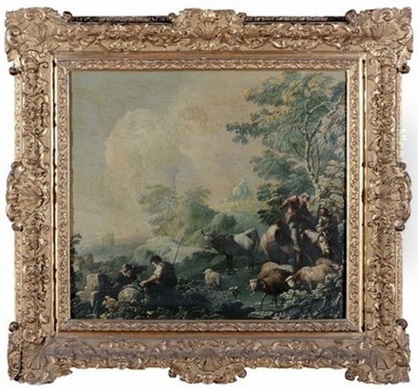 Paesaggi Agresti (pair) Oil Painting by Jean Baptiste Pillement