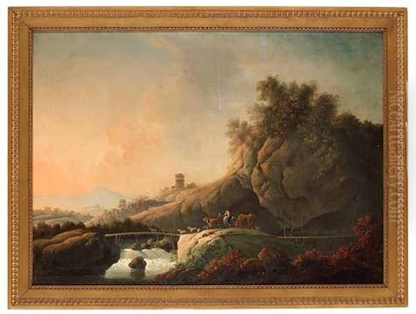 Pastoralt Figurlandskap Oil Painting by Jean Baptiste Pillement