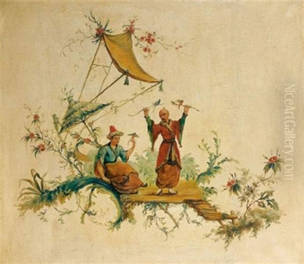 Les Oiseleurs Chinois Oil Painting by Jean-Baptiste Pillement