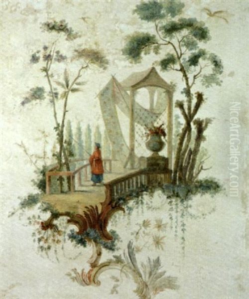 Scene De Chinoiserie, (+ 3 Others, Lrgr; Set Of 4) Oil Painting by Jean Baptiste Pillement