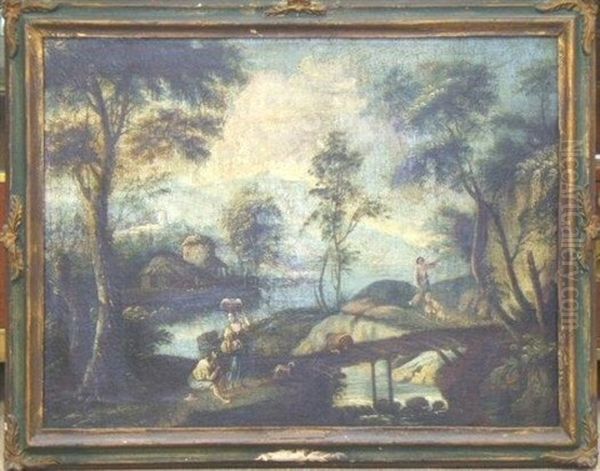 Figures In A Landscape Oil Painting by Jean Baptiste Pillement