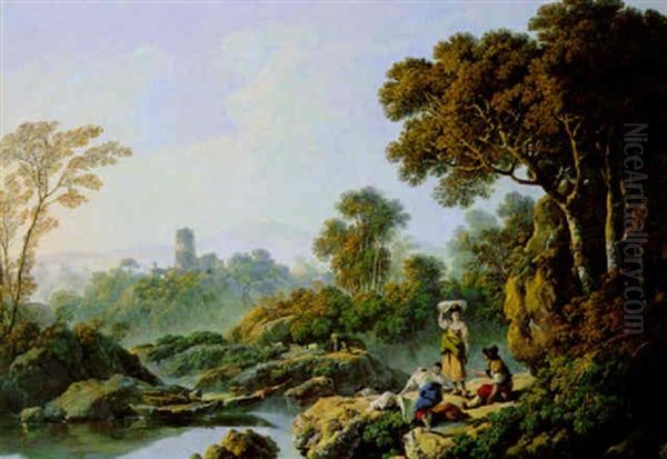 Sudliche Landschaft Mit Wascherinnen Oil Painting by Jean Baptiste Pillement