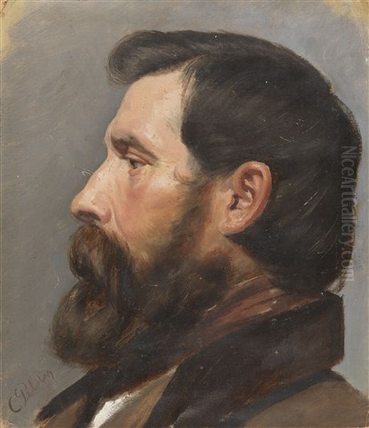 Mannerkopf Im Profil Oil Painting by Karl Theodor von Piloty