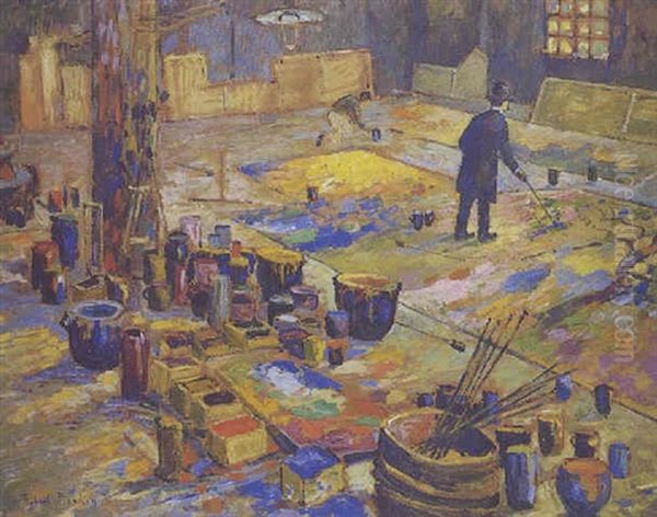 Le Peintre Dans L'atelier De Decor Du Theatre De Rouen Oil Painting by Robert Antoine Pinchon