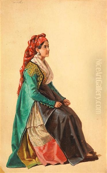 Study Of A Lady From Caraffa, Calabria; And A Study Of A Lady From Procida (2) Oil Painting by Edouard Henri Theophile Pingret