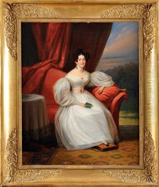 Portrait De La Soeur De Madame P.a. Godart Desmaret Devant Le Chateau De Baccarat Oil Painting by Edouard Pingret