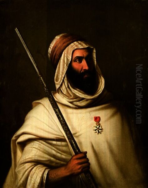 Portrait D'amar Ben Ferhat, Bachagha Des Ouled Aiad Oil Painting by Edouard Henri Theophile Pingret