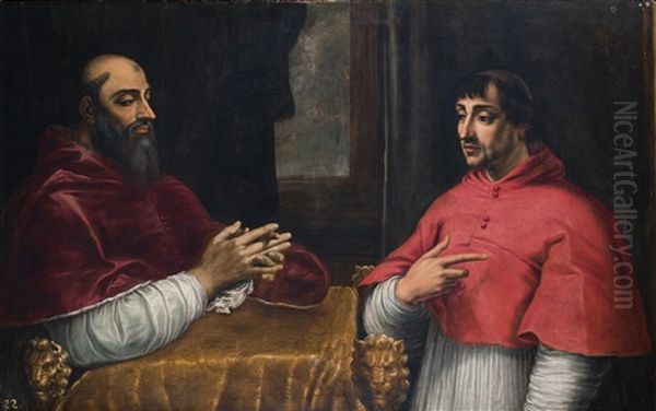 Doppelbildnis Von Clemens Vii. Als Papst Und Kardinal Giulio De Medici Oil Painting by Sebastiano Del Piombo