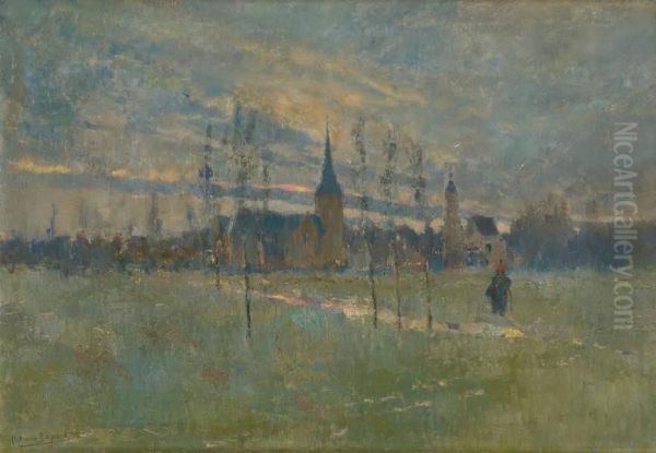 Coucher De Soleil Sur Le Village Oil Painting by Herman Bogaerd