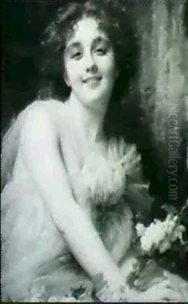 A Young Beauty With Roses Oil Painting by Etienne Adolphe Piot