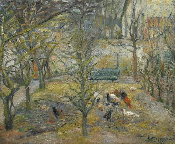 Basse-cour A La 'maison Rouge', Pontoise Oil Painting by Camille Pissarro