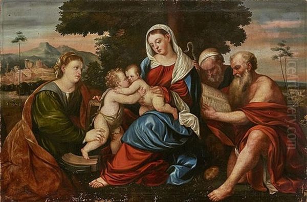 The Virgin With Child, John The Baptist, St. Catherine And St. Hieronymus Oil Painting by Bonifazio de Pitati