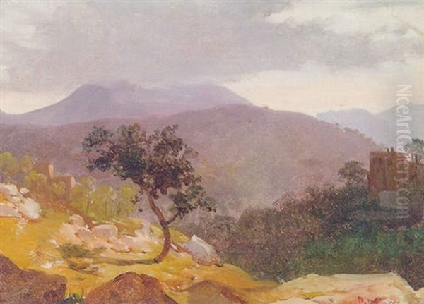 An Extensive Landscape Showing The Caves Near Tirreni Oil Painting by Anton Sminck Pitloo
