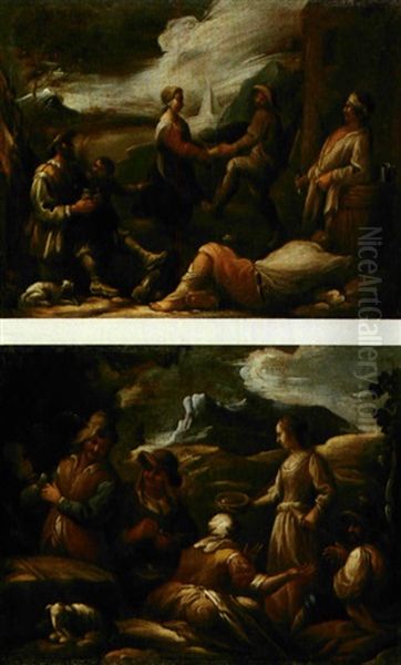 Scena Di Genere (+ Another; 2 Works) Oil Painting by Matteo de' Pitocchi (Matteo Ghidoni)