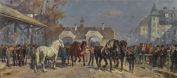 Pferdemarkt Oil Painting by Max Joseph Pitzner