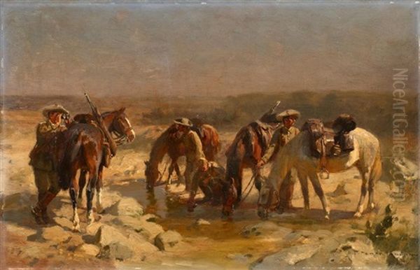 Patrouille In Deutsch Sudwest-afrika Oil Painting by Max Joseph Pitzner
