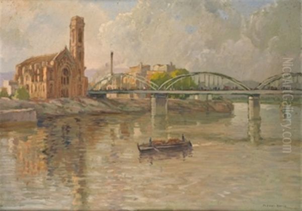 Rio Ebro A Su Paso Por Tortosa Oil Painting by Francisco Planas Doria