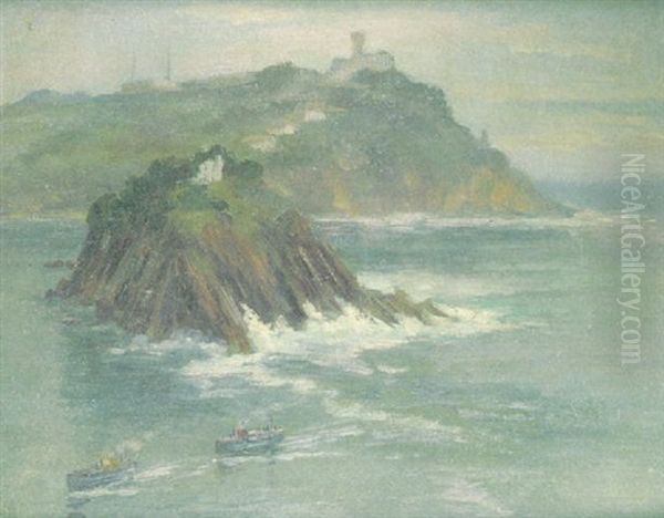 El Monte Igueldo Y La Isla De Santa Clara, San Sebastian Oil Painting by Francisco Planas Doria