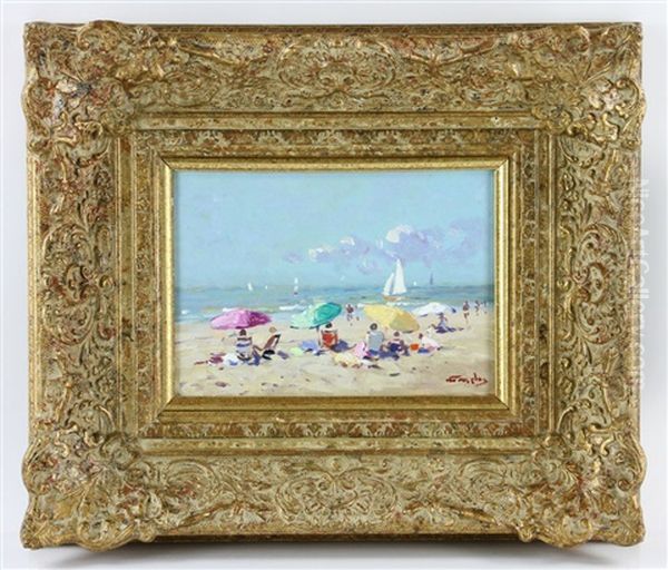 Beach Scene Oil Painting by David van der Plas