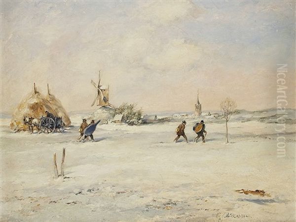 Musikanten Im Schnee Oil Painting by Karl Plueckebaum