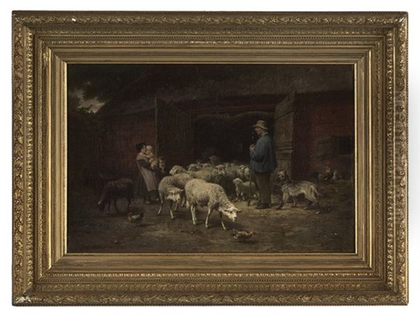 Depart Des Moutons Oil Painting by Andre Plumot