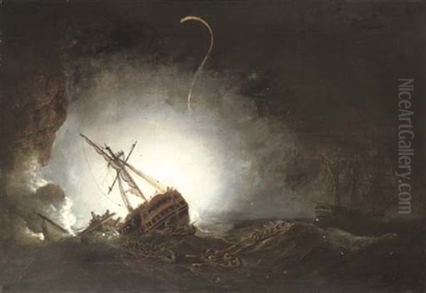 Captain T. Byam Martin Commanding The Boats Of "h.m.s. Impetueux" At The Rescue Of The Crew Of "h.m.s. Venerable" Wrecked In Torbay, 24th November 1805 Oil Painting by Nicholas Pocock