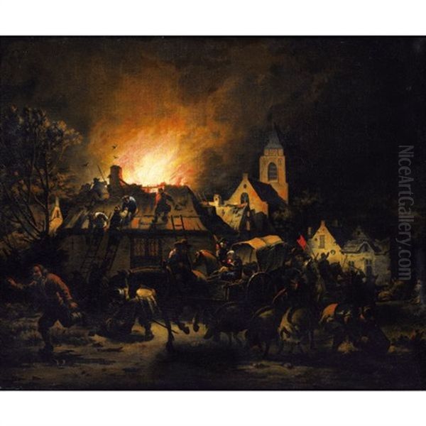 Incendie De Village Oil Painting by Egbert Lievensz van der Poel