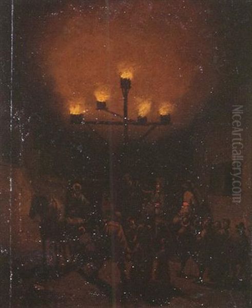 Scene Aux Flambeaux Oil Painting by Egbert Lievensz van der Poel