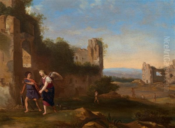 Tobias And The Archangel Raphael Oil Painting by Cornelis Van Poelenburgh
