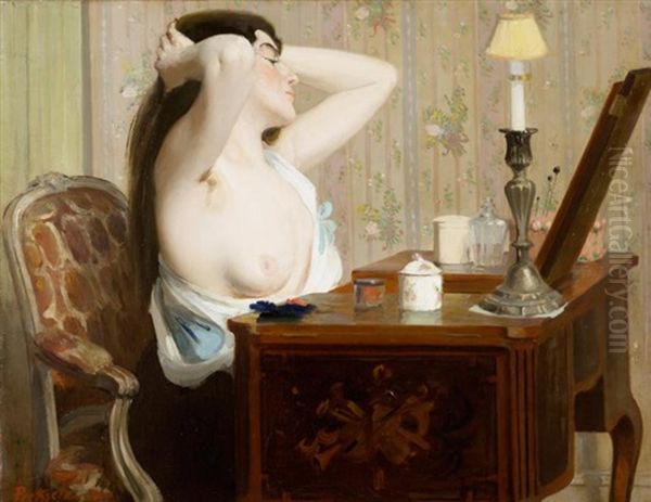 Jeune Femme A La Coiffeuse Oil Painting by Gustave Poetzsch