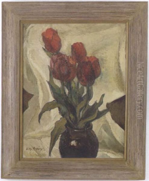 Still Life Of Tulips Oil Painting by Willy Andrew Pogany