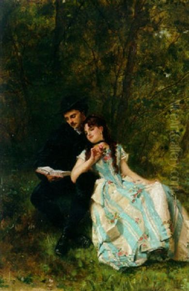 A Dalliance In The Woods Oil Painting by Theophile (fils) Poilpot