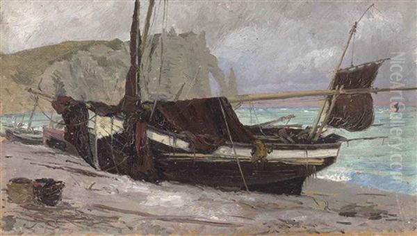 A Fishing Boat In Etretat, Normandy Oil Painting by Vasily Polenov