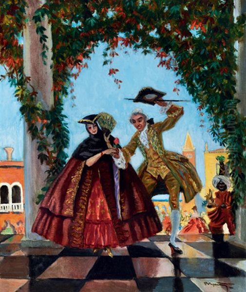Carneval In Venice Oil Painting by Tibor (Theodor) Polya
