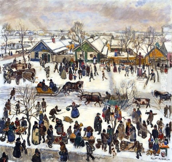 Winter Genre Oil Painting by Tibor Polya