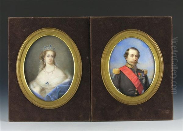 Portrait Napoleon Iii. Kaiser Von Frankreich  (+ Portrait Eugenie, Kaiserin Von Frankreich; Pair) Oil Painting by Pierre Paul Emmanuel de Pommayrac