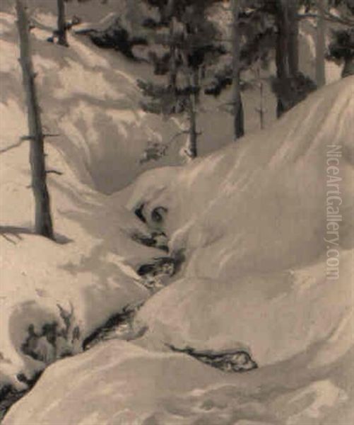Verschneite Hugellandschaft Mit Kleinem Bachlauf Oil Painting by Francisco Pons Arnau