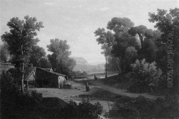 Forest Dwellings Oil Painting by Antoine Claude Ponthus-Cinier