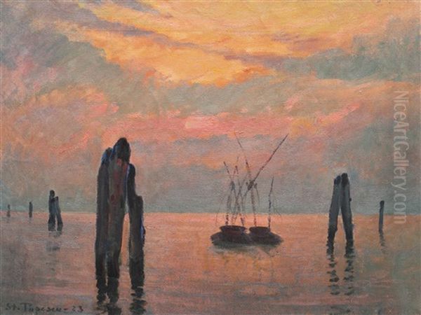 Apus De Soare La Chioggia Oil Painting by Stefan Popescu