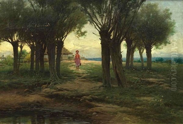 Fetching Water Oil Painting by Tadesz Popiel