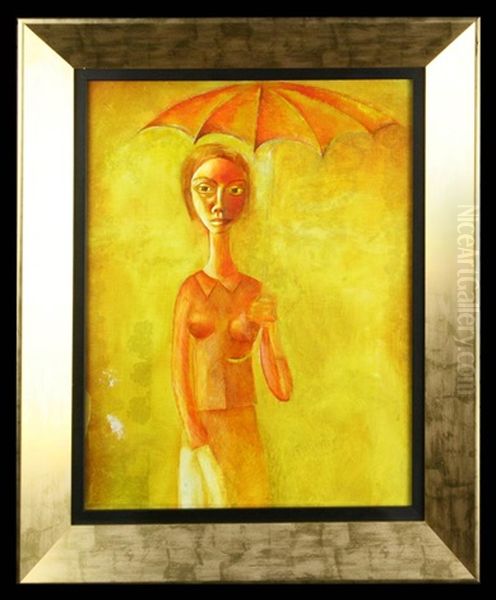 Girl With Umbrella Oil Painting by Konstantin Popov