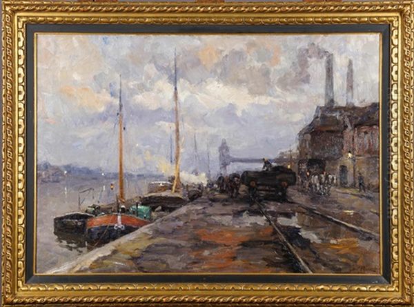 Les Quais De Schaerbeek Oil Painting by Oswald Poreau