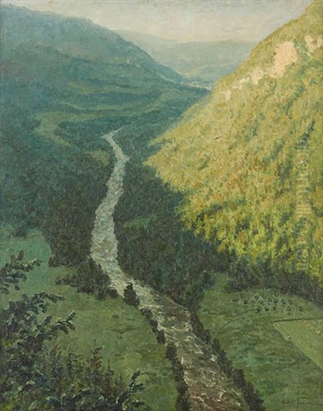 Le Doubs A Goumois Oil Painting by Oswald Poreau