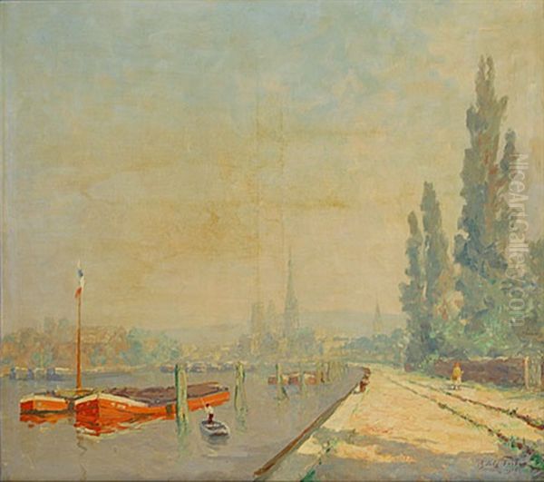 Matin Sur La Seine Oil Painting by Oswald Poreau