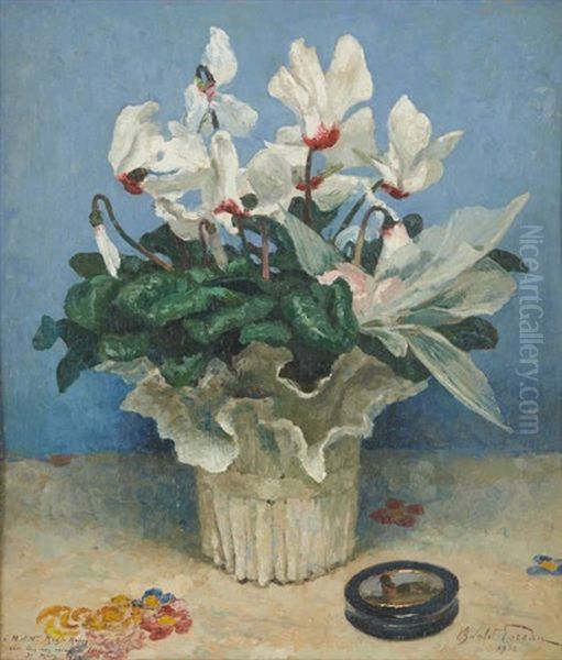 Gueridon Fleuri Oil Painting by Oswald Poreau