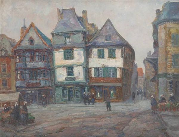 Vieilles Maisons A Lannion Oil Painting by Oswald Poreau