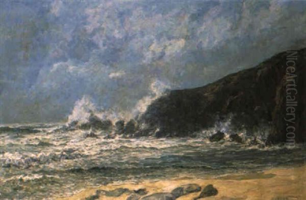 Tempete A Port-blanc (presque'ile De Quiberon) Oil Painting by Oswald Poreau